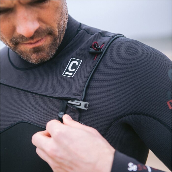 2024 C-Skins Hombres NuWave Session 5/4/3mm Chest Zip Neopreno C-NSE54MCZ - Black / Meteor X / Rust